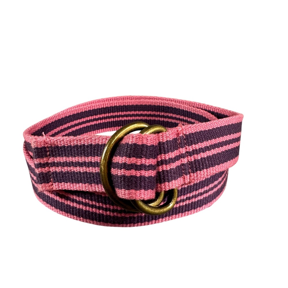 LL Bean Striped D-Ring Web Belt Pink Purple Canvas Adjustable 266500 Mens Medium